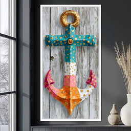 Golden Dotted Nautical Anchor - NicheCanvas