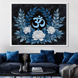 Om Symbol Blue Lotus Wreath - NicheCanvas