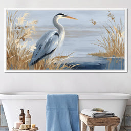 Coastal Heron Marsh Stillness - NicheCanvas