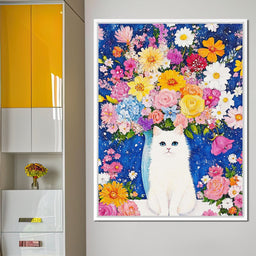 Floral Symphony With Feline - NicheCanvas