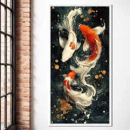 Koi Dance Under Golden Moon - NicheCanvas
