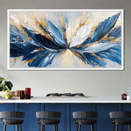 Blu, White & Gold Abstract Explosion - NicheCanvas