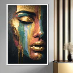 Golden Radiant Abstract Face - NicheCanvas