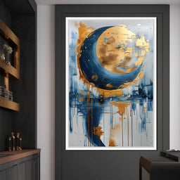 Golden Swirls on Sapphire Tides - NicheCanvas