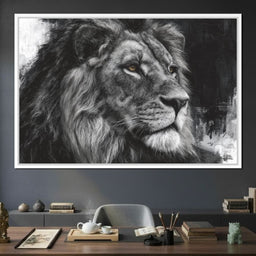 Regal Lion Monochrome Portrait - NicheCanvas