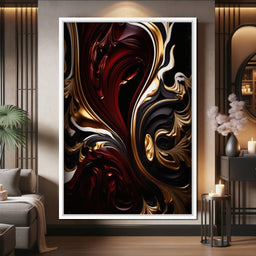 The Marble-Lux Collection: Dark Red & Vibrant Gold 06 - NicheCanvas