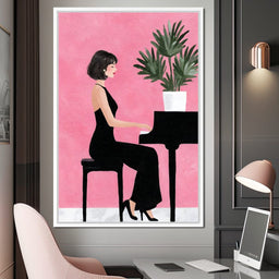 Elegant Pianist On Pink Backdrop - NicheCanvas