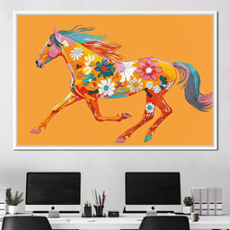 Blooming Horse on Tangerine - NicheCanvas