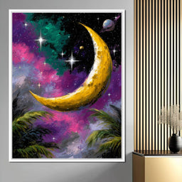 Golden Crescent Cosmic Nightscape - NicheCanvas