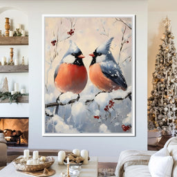 Winter Cardinals Berry Meeting - NicheCanvas