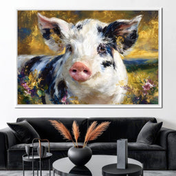 Golden Meadow Piglet Portrait - NicheCanvas
