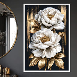 Gilded Petals Resting Upon Midnight - NicheCanvas