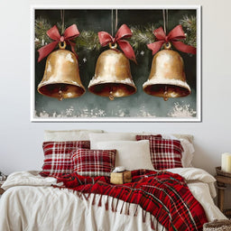 Snow Kissed Golden Holiday Bells - NicheCanvas