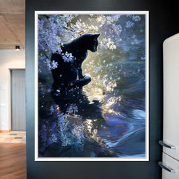 Black Cat Blossom Reflection - NicheCanvas