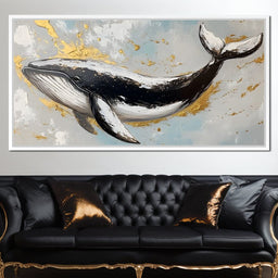 Golden Waves Ocean Whale - NicheCanvas