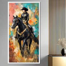 Gallant Cowgirl Riding Midnight - NicheCanvas