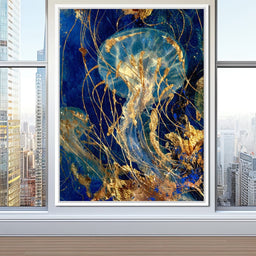 Golden Jellyfish Deep Blue Sea - NicheCanvas