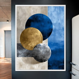 Modern Geometric Blue Gold Orbit - NicheCanvas