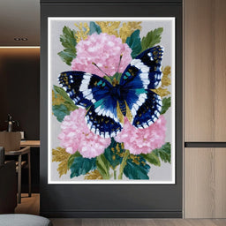 Blue Monarch on Pink Blossoms - NicheCanvas