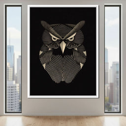 Golden Geometric Owl Guardian - NicheCanvas