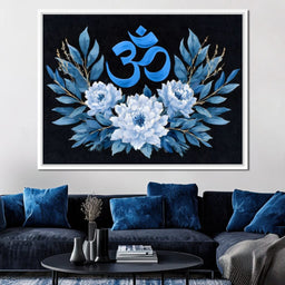 Om Blue Lotus Floral Mandala - NicheCanvas