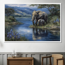 Elephant Family Riverbank Dream - NicheCanvas
