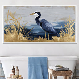 Coastal Heron Gold Reeds - NicheCanvas