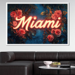 Neon Roses Miami Night Magic - NicheCanvas