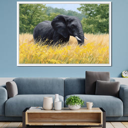 Majestic Giant Elephant In Golden Fields - NicheCanvas