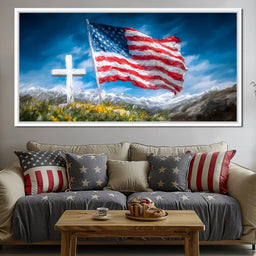 Majestic Peaks and Patriotism - NicheCanvas