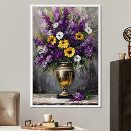 Golden Vase Violet Sunflowers - NicheCanvas
