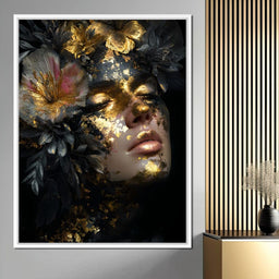 Golden Reverie Floral Visage - NicheCanvas