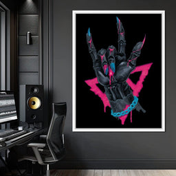 Neon Skeleton Rock Hand Sign - NicheCanvas