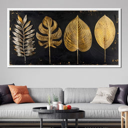 Golden Leaves on Black Background - NicheCanvas