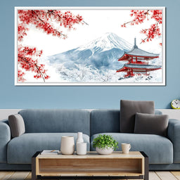 Cherry Blossoms and Snowbound Peaks - NicheCanvas