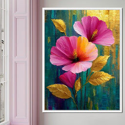 Teal Garden Golden Petals Flourish - NicheCanvas