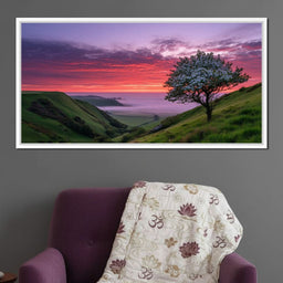 Blossom Tree Over Misty Hills - NicheCanvas