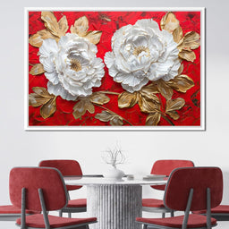 Golden Petals on Ruby Waves - NicheCanvas