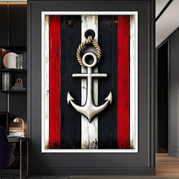Nautical Anchor on Stripes - NicheCanvas