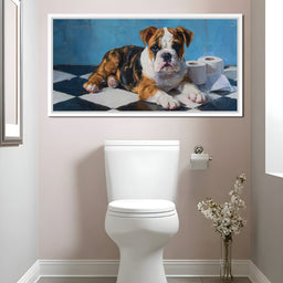 Bulldog Bathroom Mischief - NicheCanvas