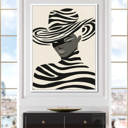 Monochrome Zebra Hat Lady - NicheCanvas