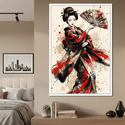 Japanese Woman with Fan - NicheCanvas