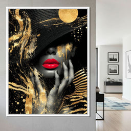 Modern Noir Gold Elegance Portrait - NicheCanvas