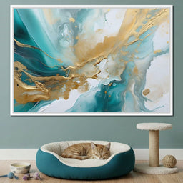 Oceanic Gold Turquoise Abstract - NicheCanvas