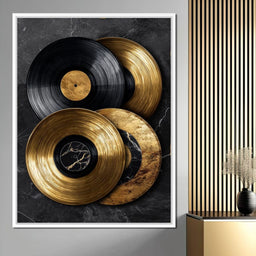 Gold Vinyl Records Noir Marble - NicheCanvas