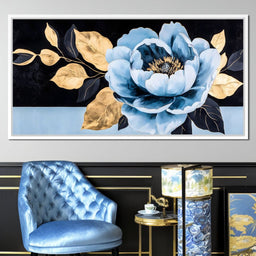 Golden Petals Blue Bloom - NicheCanvas