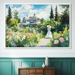 Sunlit Garden By Victorian House - NicheCanvas