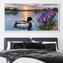 Duck Dusk Reflections With Iris - NicheCanvas