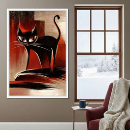 Mid Century Black Cat Stare - NicheCanvas