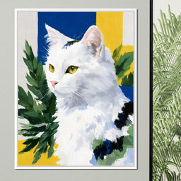 Snowy Feline Golden Eye Portrait - NicheCanvas